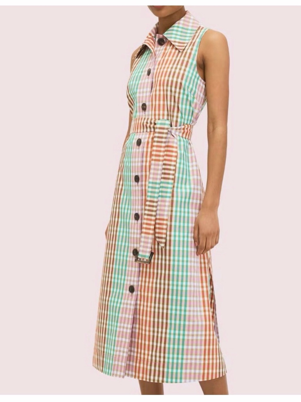 Kate Spade  Rainbow Plaid Shirtdress Plaid Belted Shirt Dress Midi